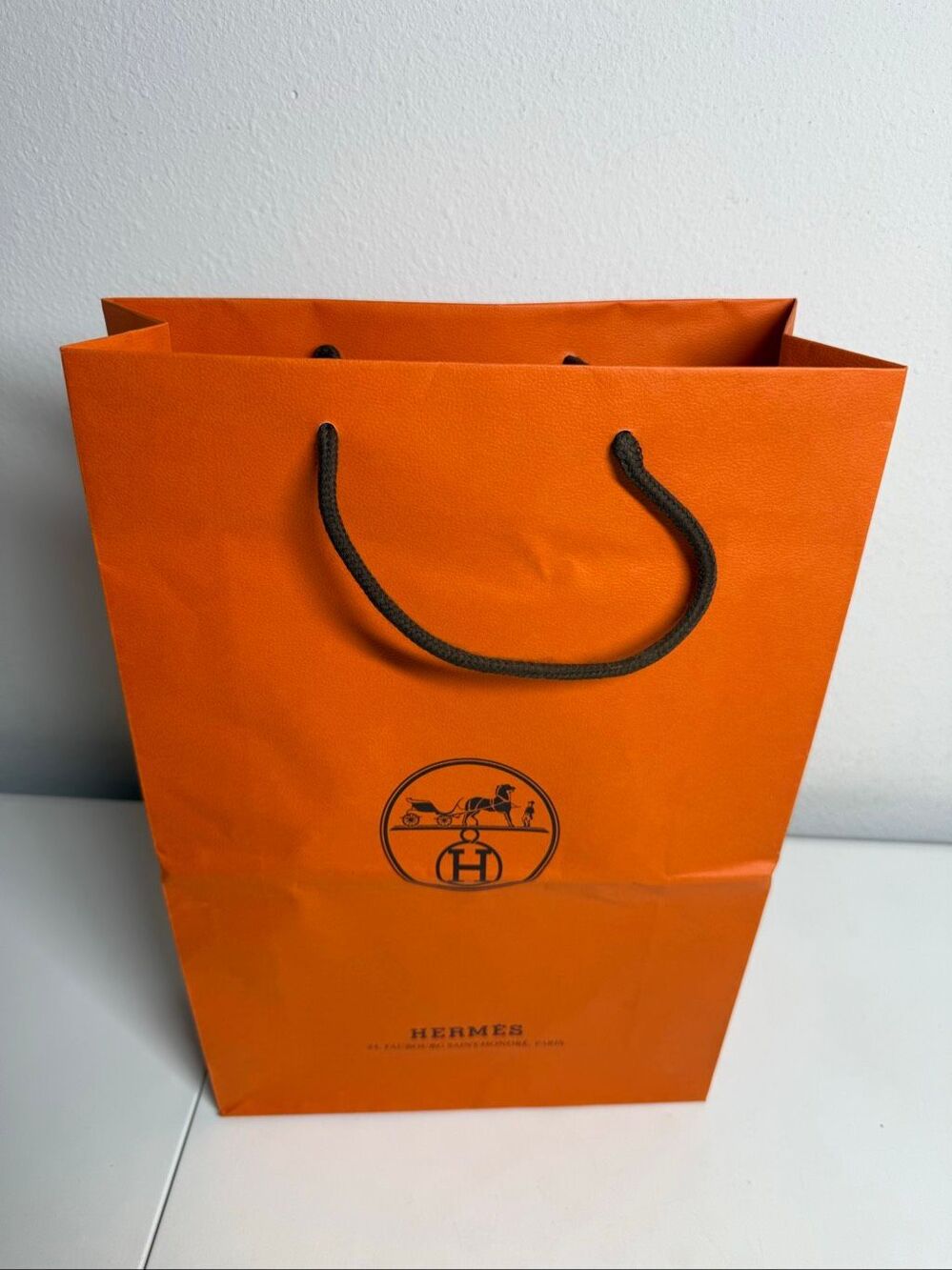 Hermes Orange Paper Shopping Bag Gift Bag 16” X 11” With Brown Rope Handles